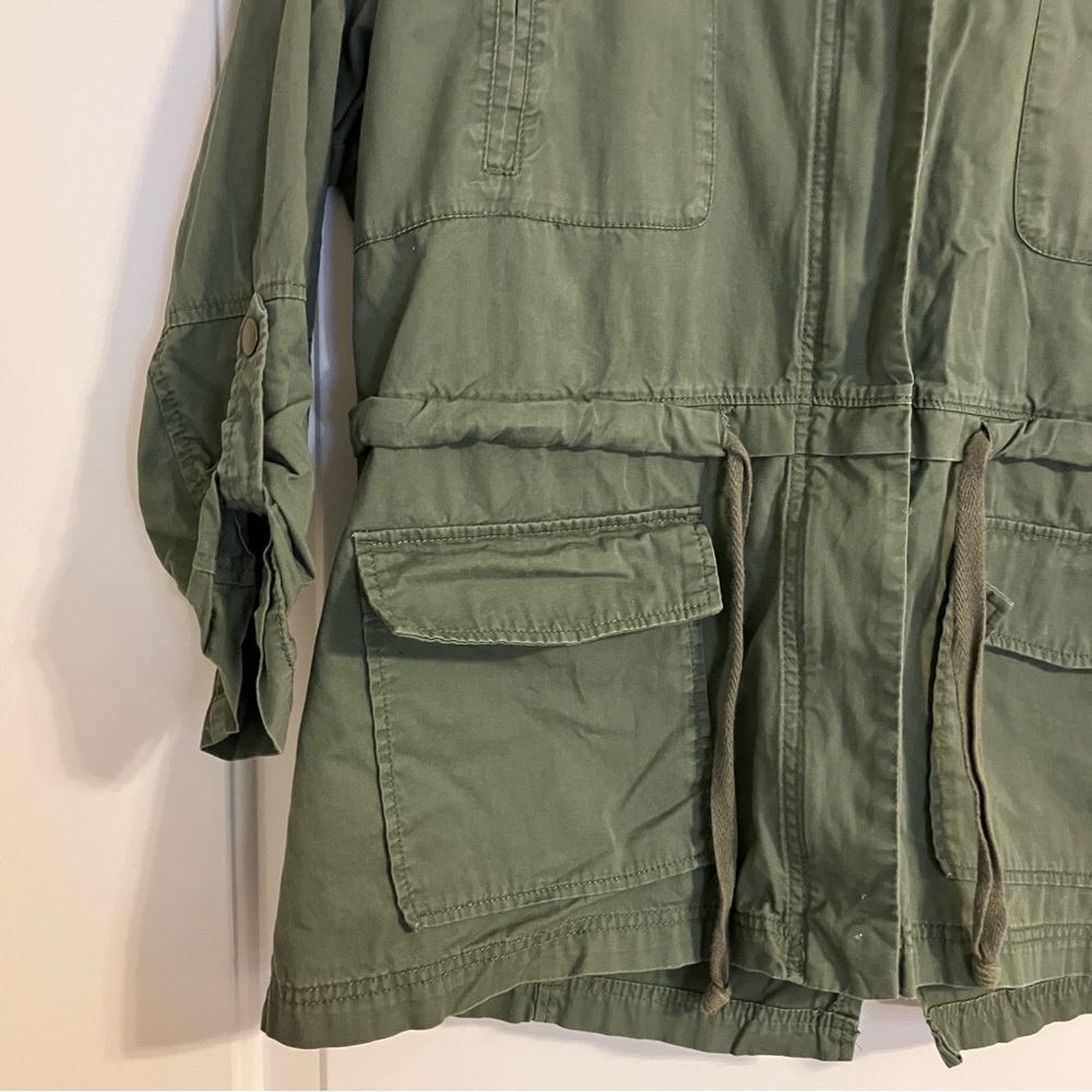 Gap Women's Utility Jacket Olive Baby Tweed Size Small 3/4 Sleeve Full Zip - Picture 2 of 10